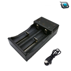 Cargador para 2 Pilas o baterias Recargable 18650 / 10440 / 14500 / 16340 mAh 3.7v Del Li-ion USB.