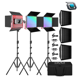 Kit de iluminación GVM RGB LED 1200D (3 paquetes de luz, 3200K-5600K CRI 97) Para Studio/TV Produccion.