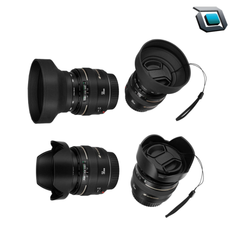 Veatree Juego de 58mm lens hood goma plegable con rosca de filtro + capucha reversible de tulipán + tapa de lente.
