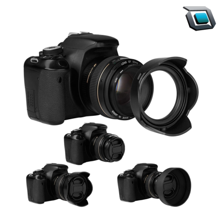 Veatree Juego de 58mm lens hood goma plegable con rosca de filtro + capucha reversible de tulipán + tapa de lente. - Imagen 4