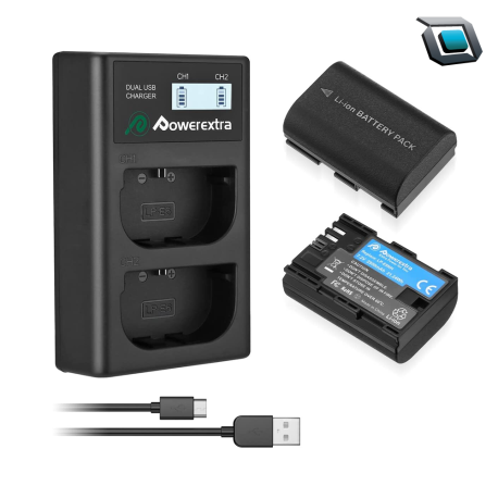 Baterías PowerExtra LP-E6 (2 Baterías+Cargador) compatible con Canon 80D 6D 70D 60D 5D Mark III 5D Mark II