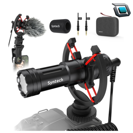 Micrófono de video 2 en 1 Syntech M200 compatible con cámara DSLR, iPhone, Android, videocámara..
