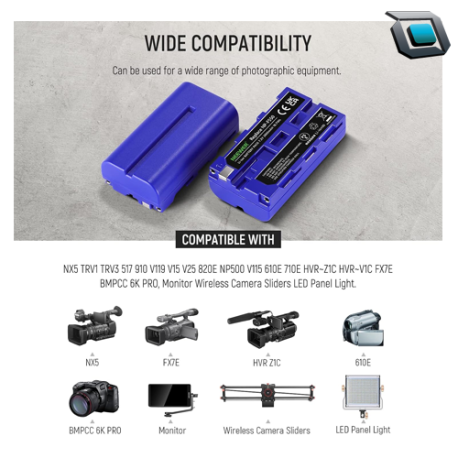 Batería Neewer F550 Pack 2 + cargador usb dual 2600 MAH (Baterías color azul) - Imagen 3