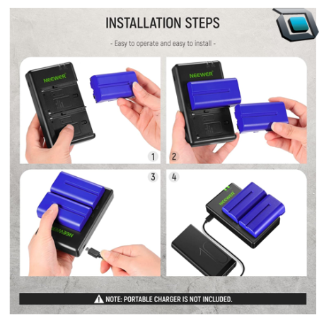 Batería Neewer F550 Pack 2 + cargador usb dual 2600 MAH (Baterías color azul) - Imagen 4