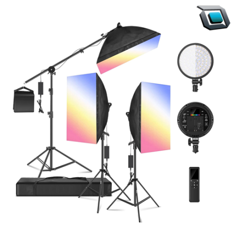 Kit de iluminacion Neewer RGB LED Softbox x3 cabezales Regulables de 48W (3200~5600K CRI95+ 360°)