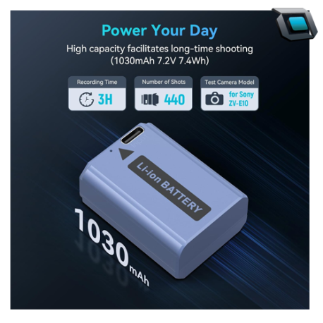 Batería SMALLRIG NP-FW50 recargable de carga rápida USB-C para cámara Sony a6400, ZV-E10 - Imagen 3