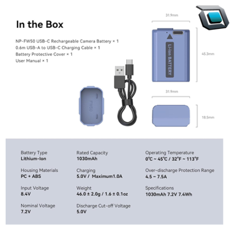 Batería SMALLRIG NP-FW50 recargable de carga rápida USB-C para cámara Sony a6400, ZV-E10 - Imagen 5
