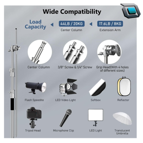Soporte de fotografía Takerers BS10 tipo C con brazo de pluma de acero inoxidable (155cm a 332 cm) - Imagen 3