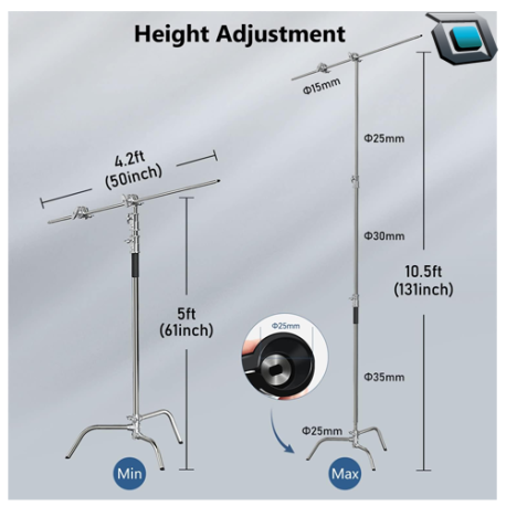 Soporte de fotografía Takerers BS10 tipo C con brazo de pluma de acero inoxidable (155cm a 332 cm) - Imagen 4
