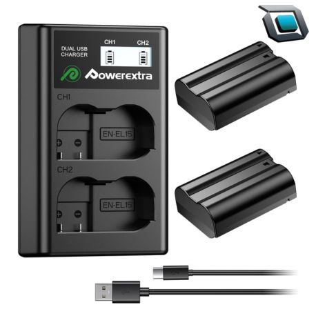 Baterías PowerExtra Nikon EN-EL15 (2Pack Baterías+Cargador)
