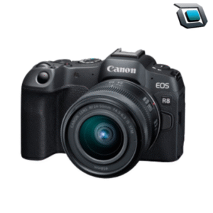 Cámara Canon EOS R8 mirrorless con lente RF 24-50mm f/4.5-6.3 IS STM, diseño compacto y sensor full frame para resultados profesionales en foto y video.