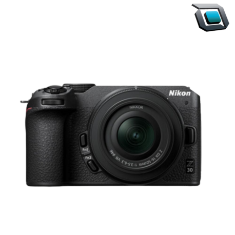 Cámara mirrorless Nikon Z30 con lente 16-50 mm VR. Compacta y ligera, perfecta para creadores de contenido, con sensor de 20.9 MP, video 4K y enfoque automático rápido.