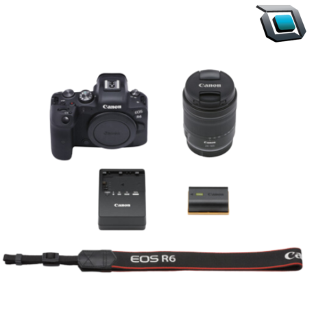 Cámara Canon EOS R6 full frame con lente 24-105mm f/4-7.1, ideal para fotógrafos y videógrafos que buscan versatilidad, velocidad y alto rendimiento en un solo equipo.
