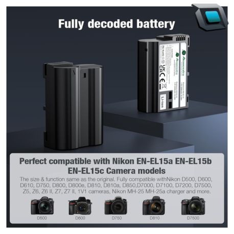 Baterías PowerExtra Nikon EN-EL15 (2Pack Baterías+Cargador) - Imagen 2