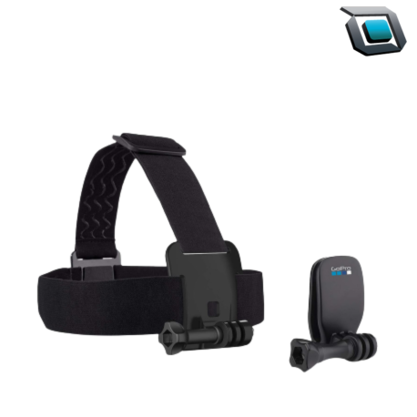 Accesorio GoPro con correa para la cabeza y QuickClip, ideal para capturar tomas en primera persona con manos libres durante actividades deportivas o al aire libre.