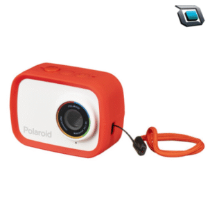 Cámara de acción Polaroid iD757 con lente fijo, diseño compacto y resistente, ideal para capturar video y fotos en movimiento con facilidad.