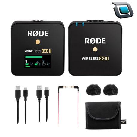 Micrófono inalámbrico Rode Wireless GO II (Single), sistema compacto con un transmisor y un receptor, grabación interna, transmisión digital y calidad de audio profesional.