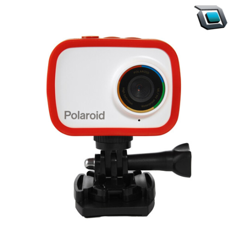 Cámara de acción Polaroid iD757 con lente fijo, diseño compacto y resistente, ideal para capturar video y fotos en movimiento con facilidad.