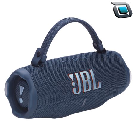 Altavoz JBL Charge 6 inalámbrico negro con sistema de 2 vías, 45 W de potencia y refuerzo de sonido AI Boost para audio profesional en cualquier lugar.