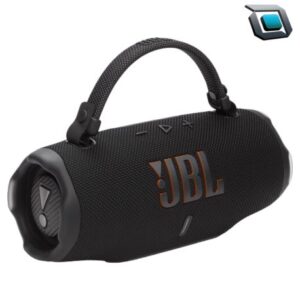 Altavoz JBL Charge 6 inalámbrico negro con sistema de 2 vías, 45 W de potencia y refuerzo de sonido AI Boost para audio profesional en cualquier lugar.