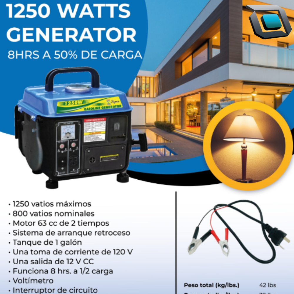 Generador Sigma 1250W a Gasolina Portátil y Compacto - Imagen 3