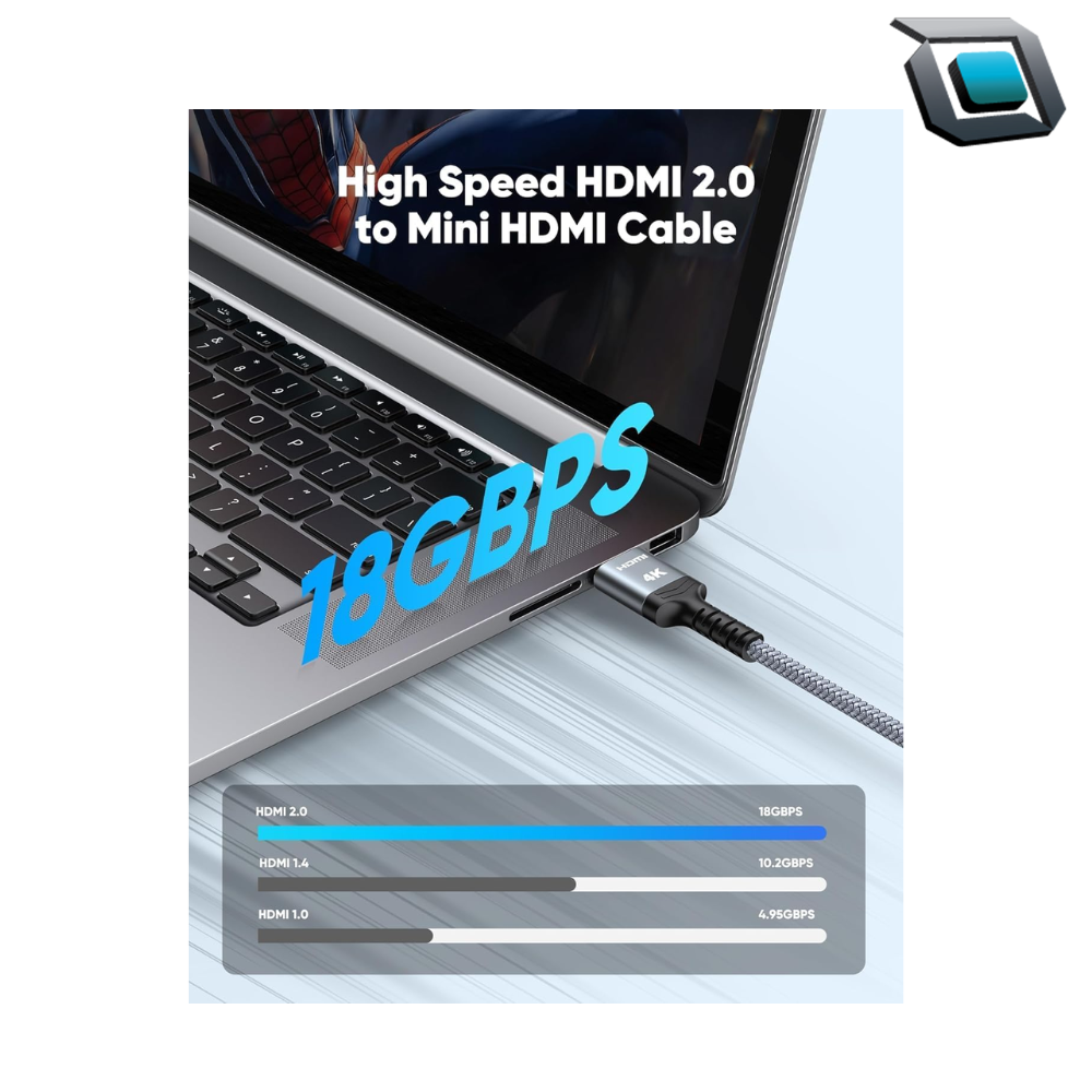 Cable Highwings mini HDMI a HDMI de 3 m, alta velocidad, compatible con resolución 4K a 60 Hz, ideal para cámaras, tablets, y videocámaras.