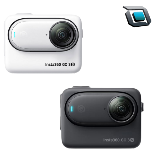 Cámara de acción Insta360 GO 3S disponible en color blanco y negro con 128GB de memoria interna.