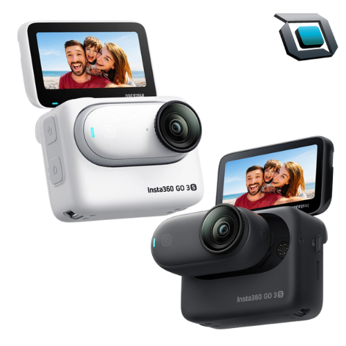 Cámara de acción Insta360 GO 3S disponible en color blanco y negro con 128GB de memoria interna.