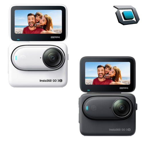 Cámara de acción Insta360 GO 3S disponible en color blanco y negro con 128GB de memoria interna.