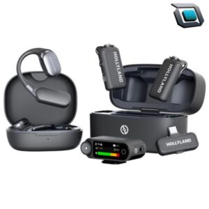 Sistema de micrófono inalámbrico Hollyland LARK MAX 2 Ultimate Combo para 2 personas, grabación flotante 32 bits, ideal para entrevistas, streaming y vídeos profesionales.