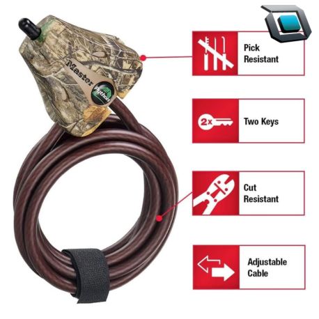 Candado Master Lock 8418KA-24 CAMO con cable ajustable de 30 pies.