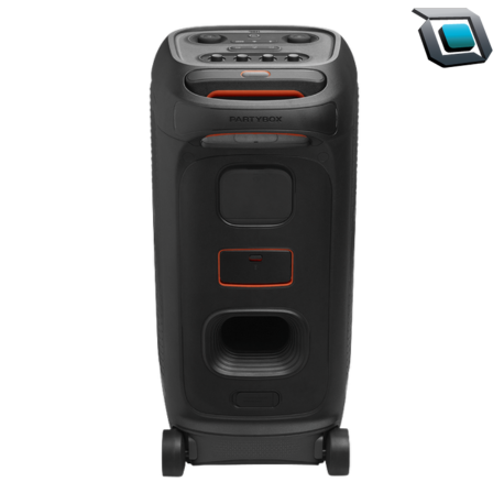 Parlante JBL PartyBox Stage 320 con sonido potente, luces LED dinámicas y batería portátil para fiestas.