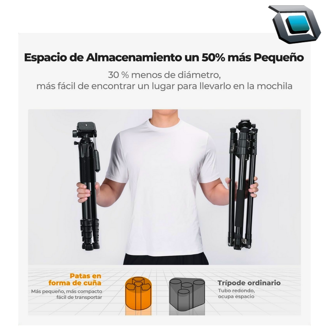 Trípode K&F Concept S255A3+BV01, Ligero Portátil, para cámaras, celulares y tabletas (190cm) - Imagen 4