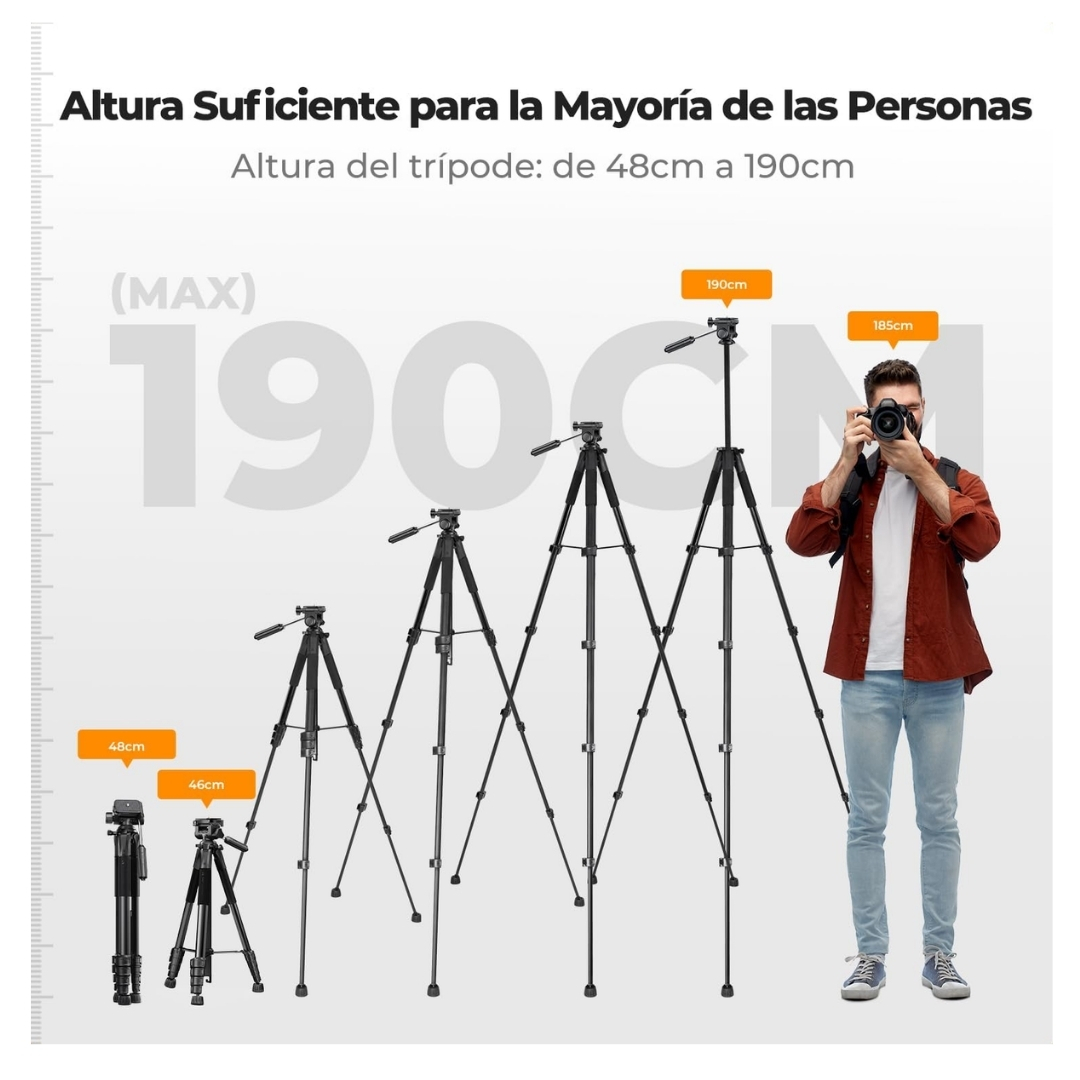 Trípode K&F Concept S255A3+BV01, Ligero Portátil, para cámaras, celulares y tabletas (190cm) - Imagen 3