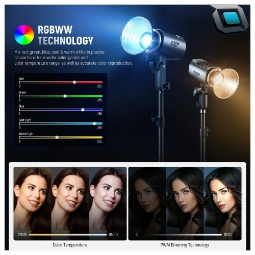 Luz LED RGB Neewer MS150C, Compacta de 150W, Con adaptador de montura Bowens - Imagen 3