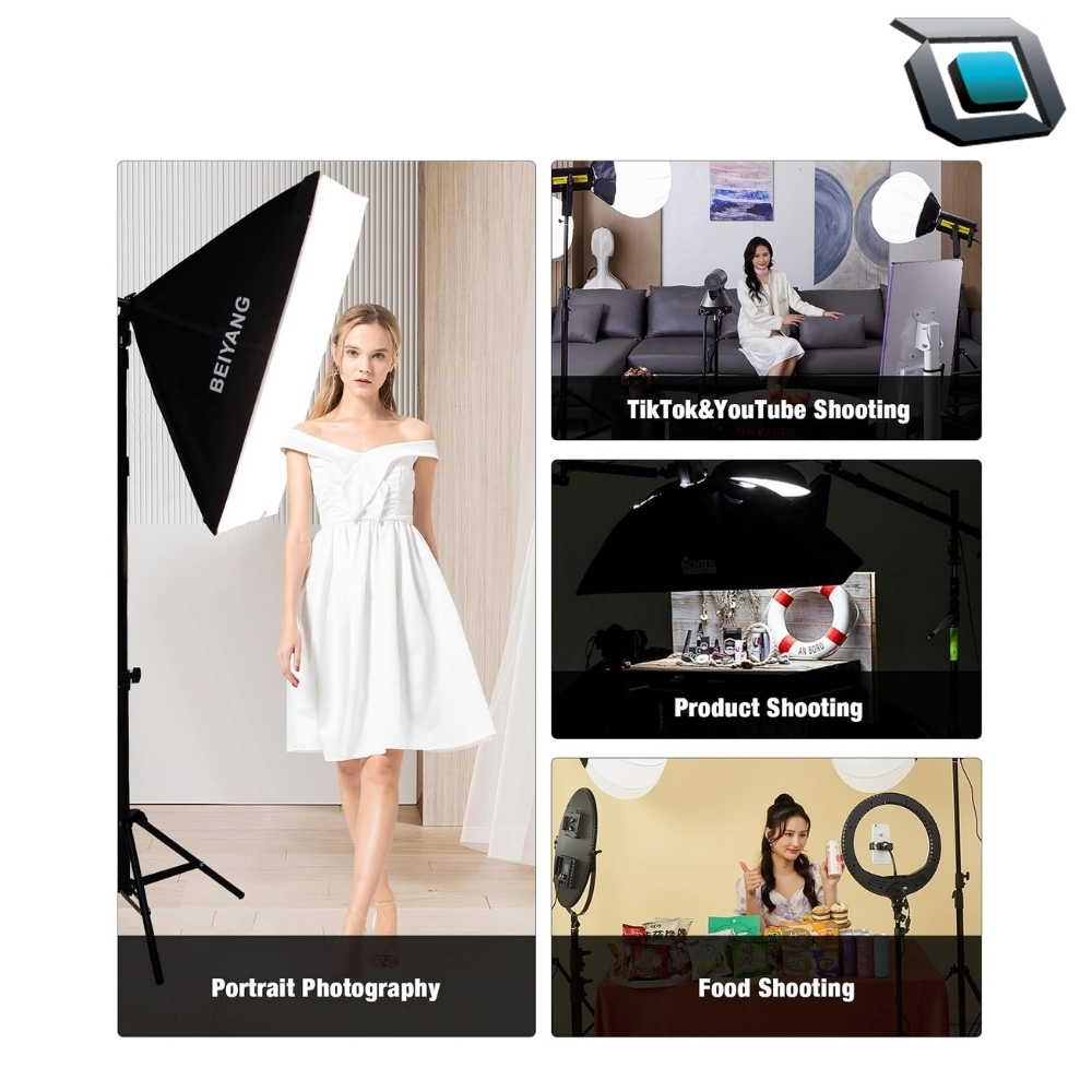 Kit de iluminación BEIYANG, Softbox fotográfico con 2 bombillas LED de 85W 6000K E27 - Imagen 3