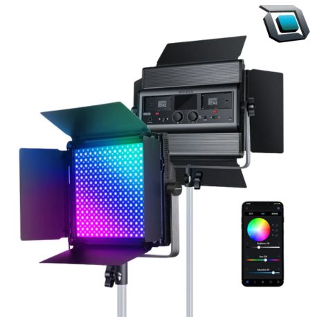 Panel de luces LED RGB Neewer RGB1200 con vista frontal completa y diseño profesional.
