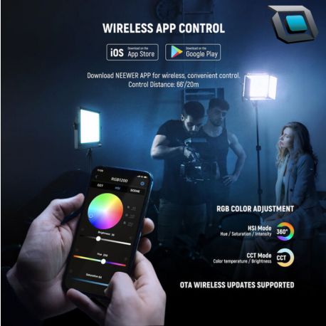Panel LED RGB Neewer RGB1200 utilizado para fotografía y producción de video.
