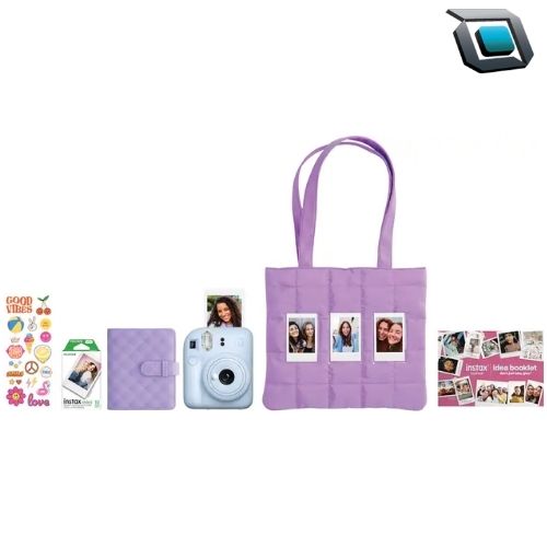 Cámara Instax Mini 12 Celeste Edición Holiday 2025 con Estuche Premium