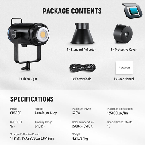 Luz Led Neewer CB300B de 320W con control remoto y montaje Bowens - Imagen 2