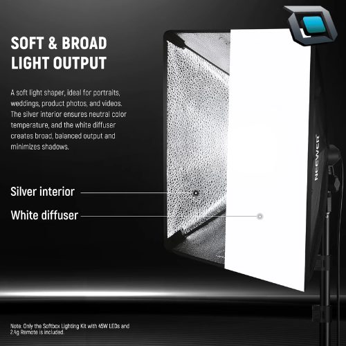 Softbox NEEWER de 60 x 60 cm para iluminación suave en fotografía y video.