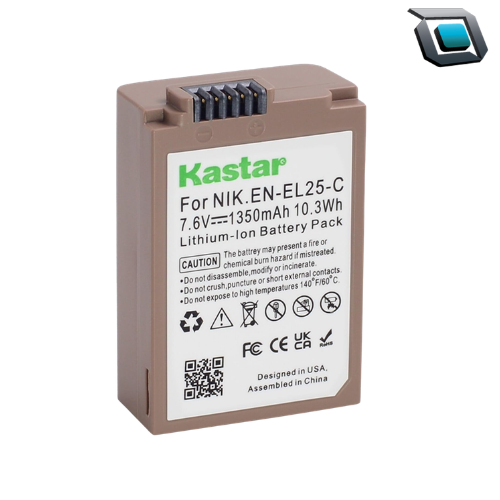 Batería Kastar EN-EL25 recargable con puerto de carga USB-C para cámaras compatibles.