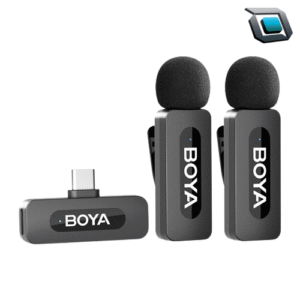 Micrófonos inalámbricos Boya BY-V20 v2.0 con receptor USB-C y dos transmisores para grabación móvil.