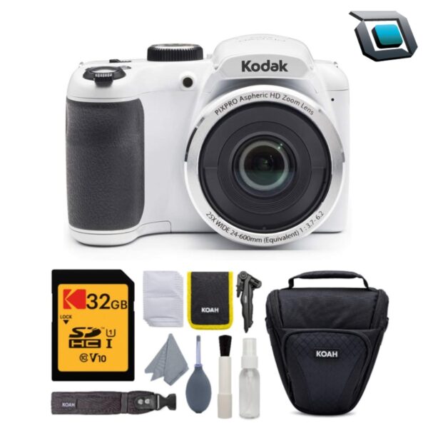 Camara digital Kodak AZ255 PIXPRO, Astro Zoom de 16MP, (Blanco) Kit - Memoria 32gb + Estuche + Accesorios.