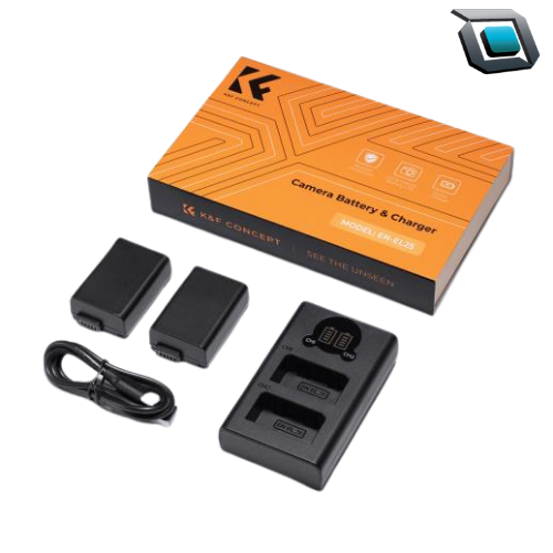 Kit K&F Concept con dos baterías EN-EL25 y cargador dual USB-C para cámaras Nikon Z Series.