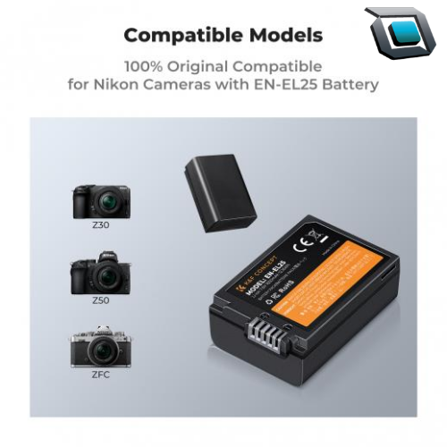 Kit K&F Concept con dos baterías EN-EL25 y cargador dual USB-C para cámaras Nikon Z Series.