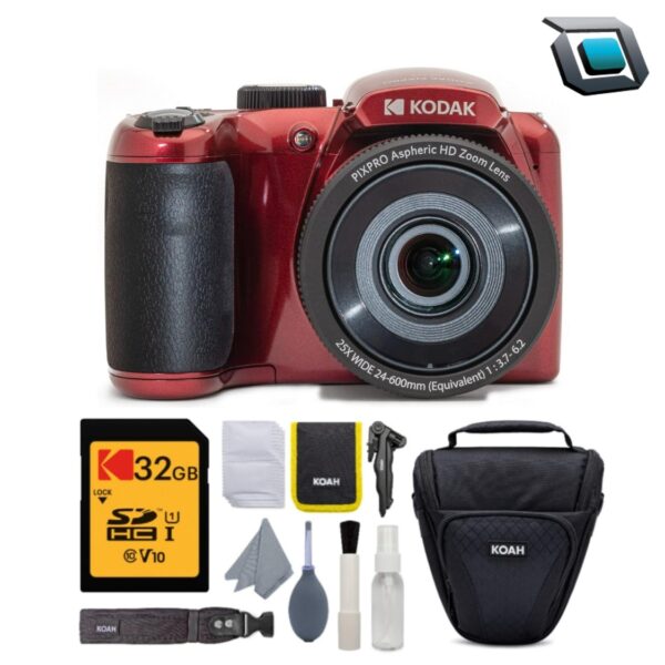 Camara digital Kodak AZ255 PIXPRO, Astro Zoom de 16MP, (Rojo) Kit - Memoria 32gb + Estuche + Accesorios.