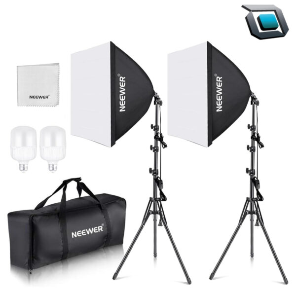 NEEWER, kit de iluminación de softbox equivalente a 700W, bombillas LED de 5700K, softbox 60x60 con enchufe E26, paño de limpieza, equipo de estudio fotográfico, kit de iluminación continua para grabación de vídeo fotográfico, NK200