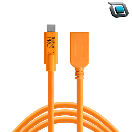 Cable de extensión Tether Tools TetherPro USB-C a USB-A 3.0 de 4.6 metros para fotografía tethering y transferencia de datos de alta velocidad.