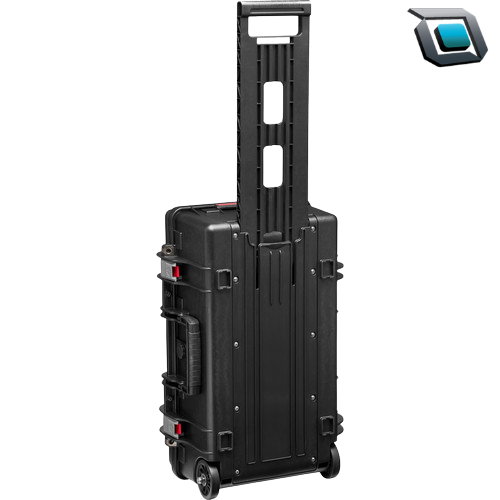 Estuche rígido Manfrotto MB PL-RL-TH55 con ruedas, asa telescópica e interior acolchado modular para transportar equipos fotográficos y de video de forma segura.
